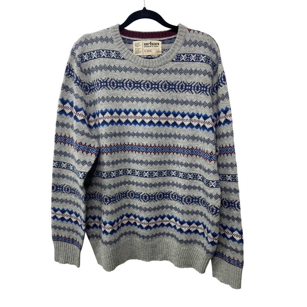 Urban Pipeline Fair Isle Knit Sweater‎ Gray Blue Skater Alternative Dadcore XL